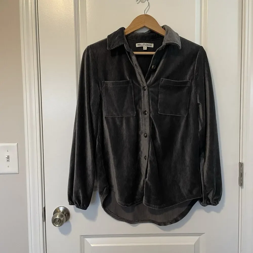 Wallflower Ribbed Velvet Western Grunge 90s Button Down Shirt Women's Sz M Cozy - Picture 2 of 9
